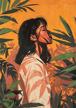 Woman in Tropical Setting Art