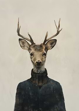Anthropomorphic Deer in Turtleneck Painting