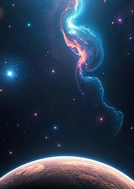 Cosmic Nebula and Planet View