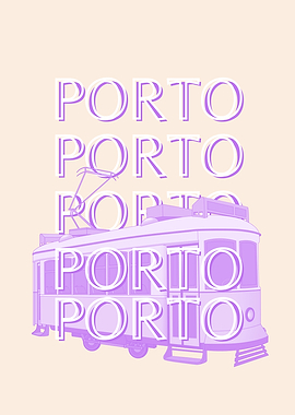 Porto Tram Illustration Pastel Art