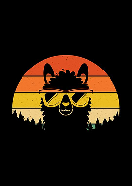 Cool Llama Retro Sunset