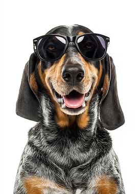 Cool Bluetick Coonhound Dog with Sunglasses