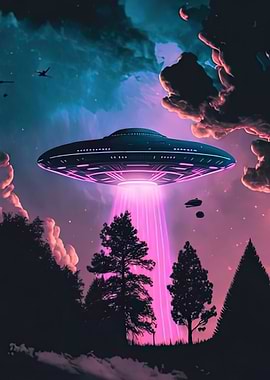 UFO with Pink Beam in Forest