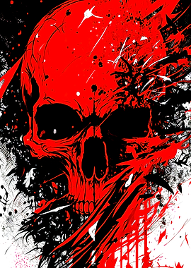 Red and Black Skull Abstract Art