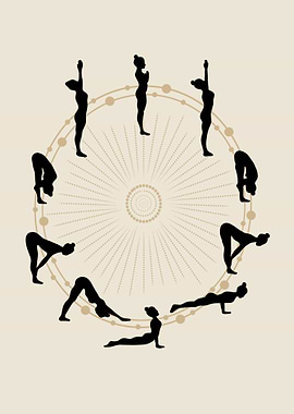 Yoga Poses Circle Silhouette Illustration