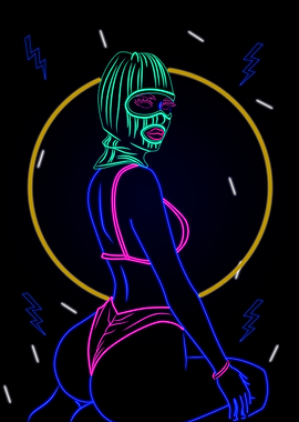 Neon Woman in Balaclava
