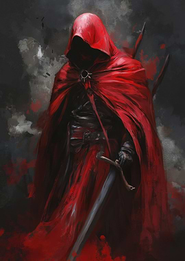 Red Hooded Figure with Sword