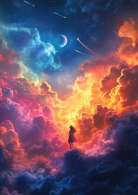 Dreamscape with Figure and Celestial Sky
