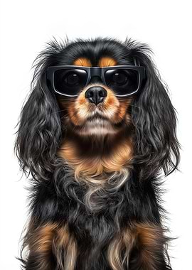 Cool English Toy Spaniel Dog with Sunglasses Portrait
