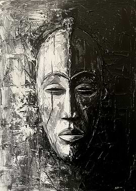 Monochrome African Mask Painting