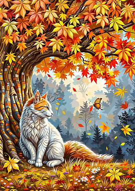 Autumn Cat and Butterfly