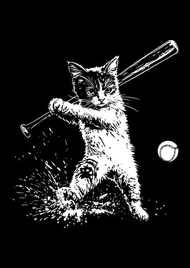 Cat playing baseball illustration