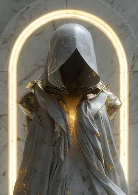 Marble Hooded Figure with Golden Light