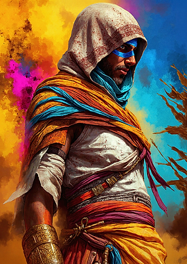 Hooded Warrior with Colorful Background
