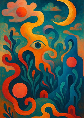 Abstract Landscape with Eye and Moon