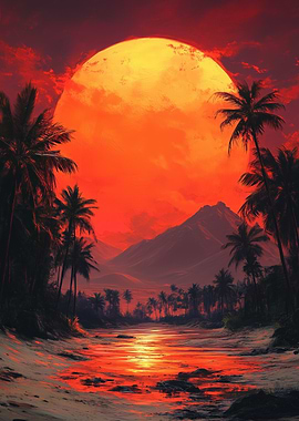 Tropical Sunset with Palm Trees