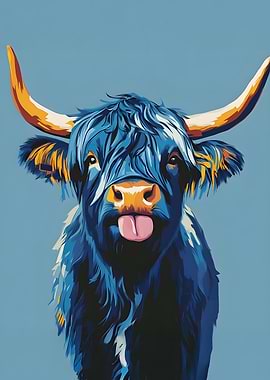 Blue Highland Cow Portrait