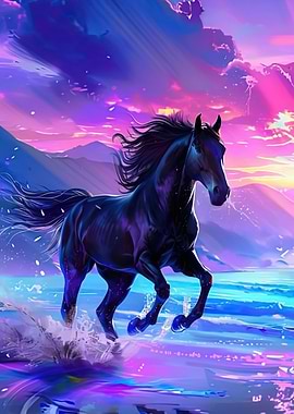 Majestic Horse Galloping at Sunset