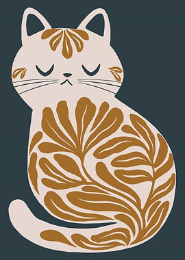 Stylized Cat Illustration with Floral Pattern
