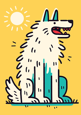 Cartoon Wolf Illustration on Yellow Background