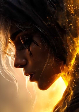 Woman in Hood with Golden Light