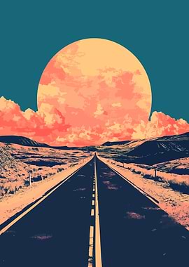 Sunset Road to Arizona Minimalist Art Illustration