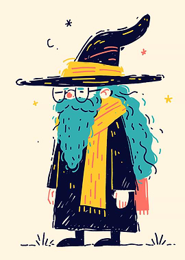 Cartoon Wizard with Blue Beard