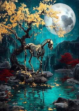 Golden Horse Skeleton by Moonlight