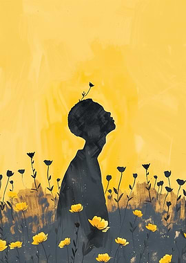 Silhouette in Yellow Field with Flowers