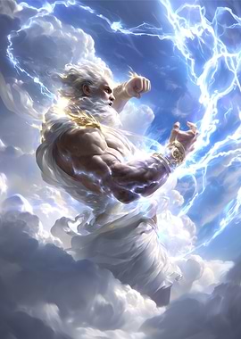 Zeus in the Clouds with Lightning