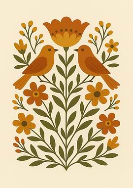 Folk Art Birds And Flowers Scandinavian
