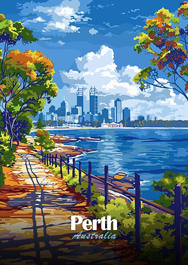Perth Australia Cityscape Travel Poster