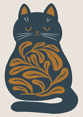 Stylized Cat with Floral Design