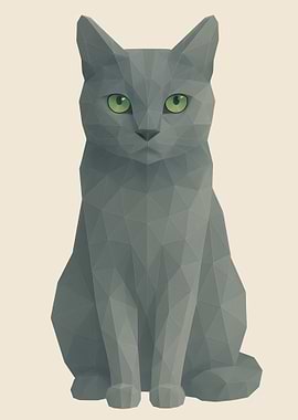 Low Poly Gray Cat Illustration