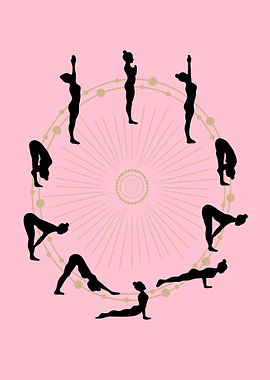 Yoga Poses Circle on Pink Background