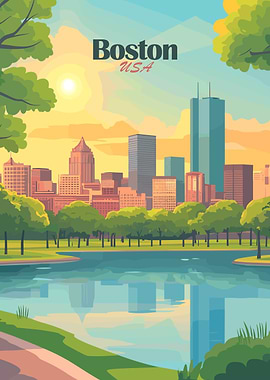 Boston USA Cityscape Illustration