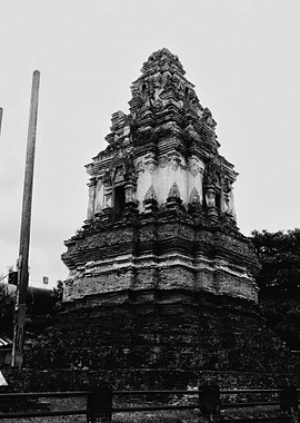 Ancient Temple Structure in Black and White