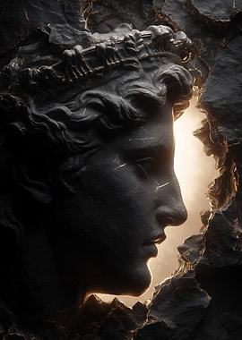 Stone Bust Profile with Golden Light