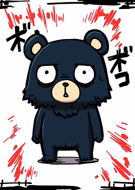 Cartoon Bear with Japanese Text