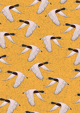 Flying Ducks Pattern on Yellow Background