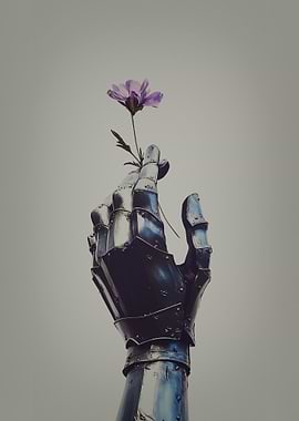 Armored Hand Holding a Flower