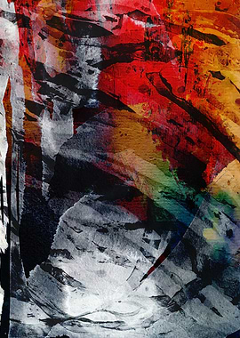 Abstract Painting with Red and Gray