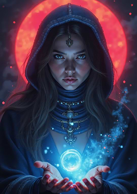Mystic Woman with Orb and Moon