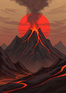 Volcano eruption landscape