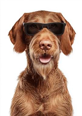 Cool Wirehaired Vizsla Dog with Sunglasses Portrait