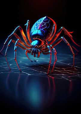 Blue and Red Spider on Web