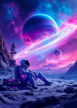 Astronaut in Space Relaxing Cosmic View