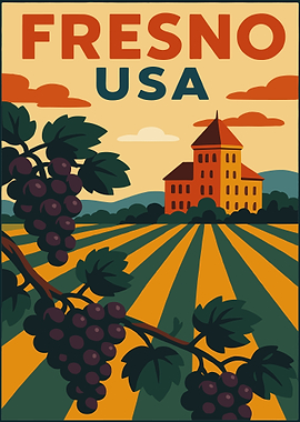 Fresno USA Vintage Travel Poster