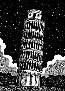 Leaning Tower of Pisa Black and White