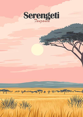 Serengeti Tanzania Landscape Illustration